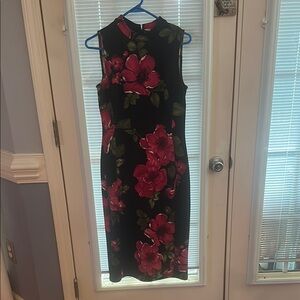 Nine West Red and Black Mock Neck Sheath Dress